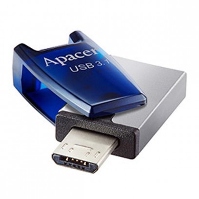 Apacer USB flash disk OTG, 3.1/2.0 Micro, 32GB, AH179, stříbrný, modrý, AP32GAH179U-1, s krytkou