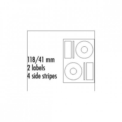 Etikety na CD 118/41mm, A4, matné, bílé, 2 etikety, 4 proužky, 140g/m2, baleno po 10 ks, pro inkoustové a laserové tiskárny