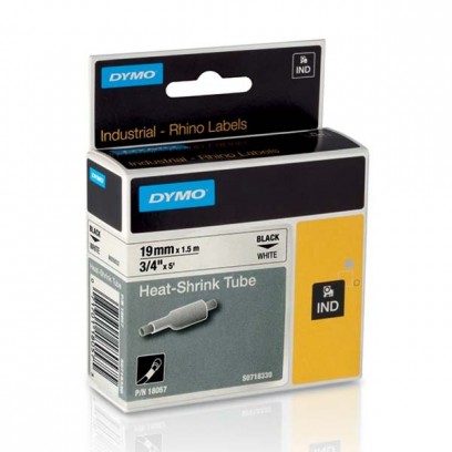 Dymo originální páska do tiskárny štítků, Dymo, 18057, S0718330, černý tisk/bílý podklad, 1,5m, 19mm, RHINO plochá smršťovací...