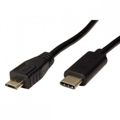 Kabel USB (2.0), USB micro B (2.0) M- USB C M, 0.6m, kulatý, černý, plastic bag