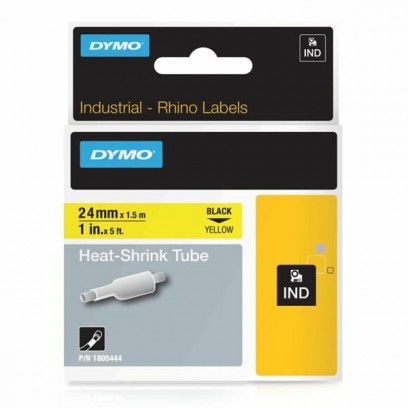 Dymo originální páska do tiskárny štítků, Dymo, 1805444, černý tisk/žlutý podklad, 1,5m, 24mm, RHINO plochá smršťovací bužírk...