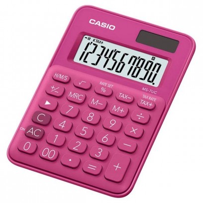 Casio Kalkulačka MS 7 UC RD, tmavě růžová, desetimístná, duální napájení