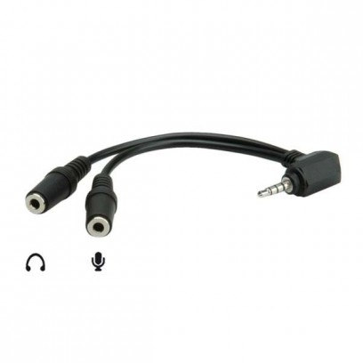 Audio Redukce, Jack, Jack (3,5 mm) M (4-pólový)-Jack (3,5mm) 2x F, 90°, 0, stereo, černá, Logo