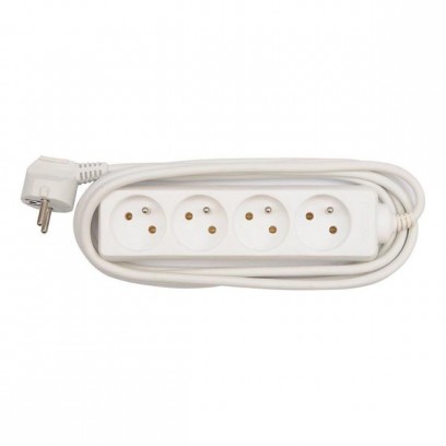 Síťový kabel 230V prodlužovací, CEE7 (vidlice)-zásuvka 4x, 3m, VDE approved, bílý