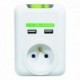 Bezkabelová přepěťová ochrana, 1 zásuvka, bílá, 2x USB