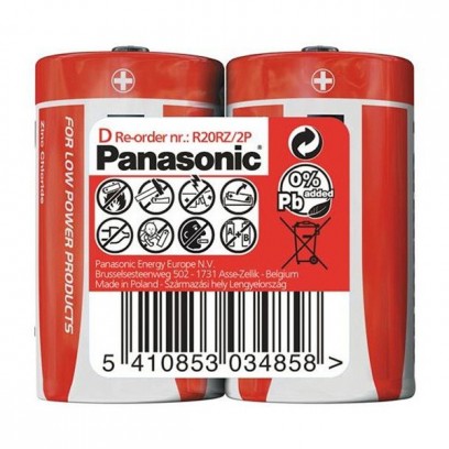 Baterie zinkouhlíková, velký monočlánek, D, 1.5V, Panasonic, folie, 2-pack