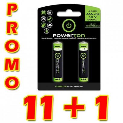 Baterie Ni-MH, AAA nabíjecí, 1.2V, 900 mAh, Powerton, box, 12x2-pack, PROMO 2-pack 11+1 ZDARMA (22+2 ks ZDARMA)