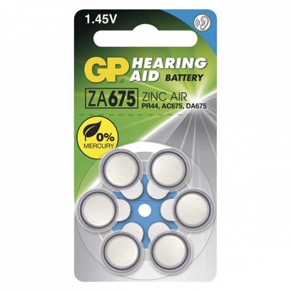 Baterie do naslouchadel, ZA675, PR44, AC675, DA675, 1.4V, GP, blistr, 6-pack