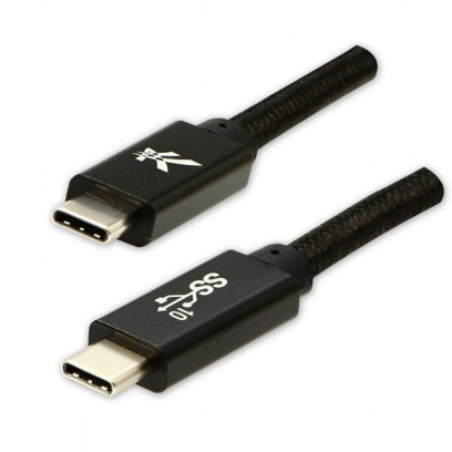 Kabel USB (3.2 gen 2), USB C M- USB C M, 1m, Power Delivery 100W, 10 Gb/s, 20V/5A, černý, Logo, box, nylonové opletení, hliní...