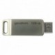 Goodram USB flash disk, USB 3.0 (3.2 Gen 1), 128GB, ODA3, stříbrný, ODA3-1280S0R11, USB A / USB C, s otočnou krytkou