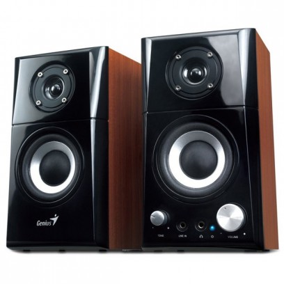 Genius reproduktory SP-HF500A v2, 2.0, 16W, hnědo-černé, regulace hlasitosti, sluchátkový výstup, 3,5 mm jack (USB)+ AUX, 100...