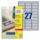 Avery Zweckform etikety 63.5mm x 29.6mm, A4, stříbrné, 27 etiket, velmi odolné, baleno po 20 ks, L6011-20, pro laserové tiskárny