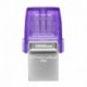 Kingston USB flash disk OTG, USB 3.0 (3.2 Gen 1), 128GB, Data Traveler microDuo3 G2, stříbrno-fialový, DTDUO3CG3/128GB, USB A...