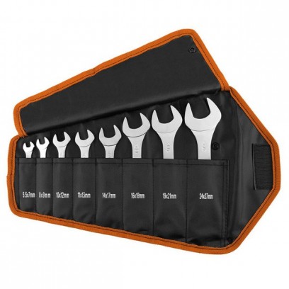 Dvojitý otevřený klíč, 09-860, Sada 8ks, 5.5-27 mm, supertenké, pouzdro, NEO TOOLS
