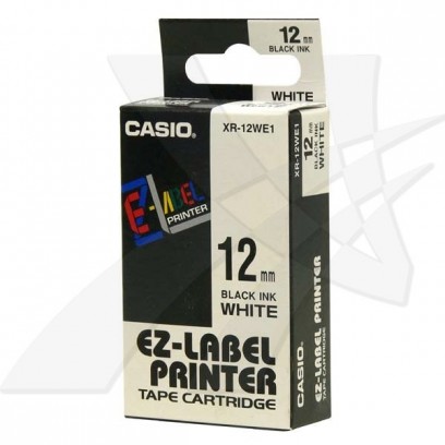 Casio originální páska do tiskárny štítků, Casio, XR-12WE1, černý tisk/bílý podklad, nelaminovaná, 8m, 12mm