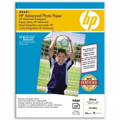 HP Advanced Glossy Photo Paper, foto papír, lesklý, zdokonalený, bílý, 13x18cm, 5x7", 250 g/m2, 25 ks, Q8696A, inkoustový,bez...