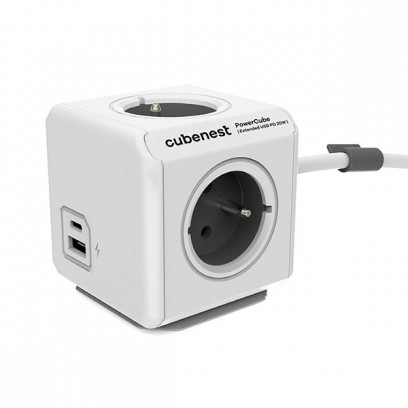 Cubenest - Powercube, 1.5m, Extended USB PD 20W, A+C, šedá, POWERCUBE, 4 zásuvky, USB A+C, Power Delivery 20W