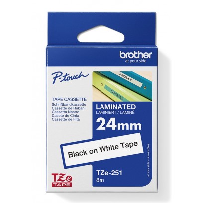 Brother originální páska do tiskárny štítků, Brother, TZE-251, černý tisk/bílý podklad, laminovaná, 8m, 24mm