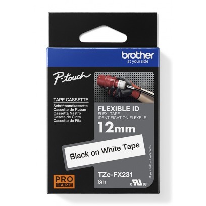 Brother originální páska do tiskárny štítků, Brother, TZE-FX231, černý tisk/bílý podklad, laminovaná, 8m, 12mm, flexibilní