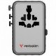 Verbatim, Cestovní adaptér univerzální Charge n Travel 2x USB-C, 2X USB-A + 1x integrovaný kabel USB-C, černá, 100 W