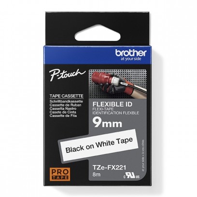 Brother originální páska do tiskárny štítků, Brother, TZE-FX221, černý tisk/bílý podklad, laminovaná, 8m, 9mm, flexibilní