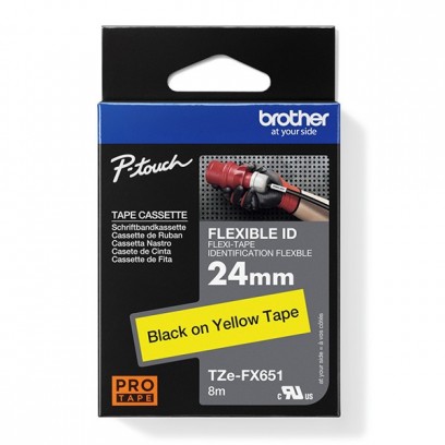 Brother originální páska do tiskárny štítků, Brother, TZE-FX651, černý tisk/žlutý podklad, laminovaná, 8m, 24mm, flexibilní