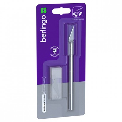 Papírnický skalpel hliníkový, 8mm, 1ks, Berlingo, 5 náhradních čepelí